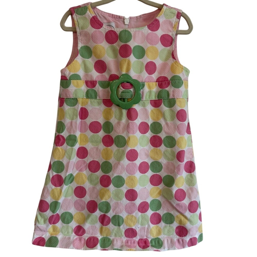 Vintage Y2K Talbots Kids Colorful Polka Dot Girls Dress 70s Floral Belt girls 2T